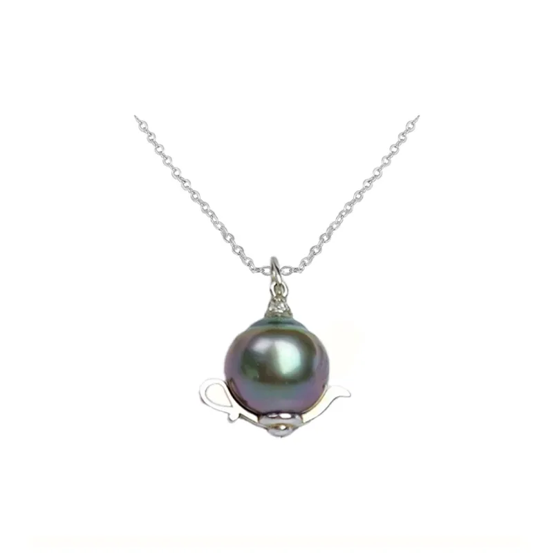 SIYIJIA Saltwater Pearl Necklaces Unisex Peacock Green-0