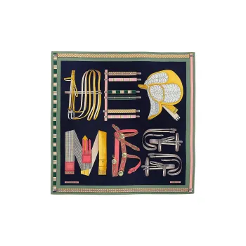 HERMES Cashmere Shawls Women's Navy Blue/Dark Olive Green