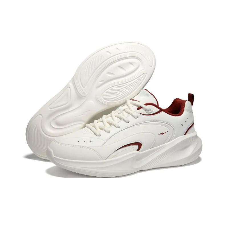 Erke Anti Slip And Wear Resistant Breathable Low Top Casual Running Shoes Men's White Red-5