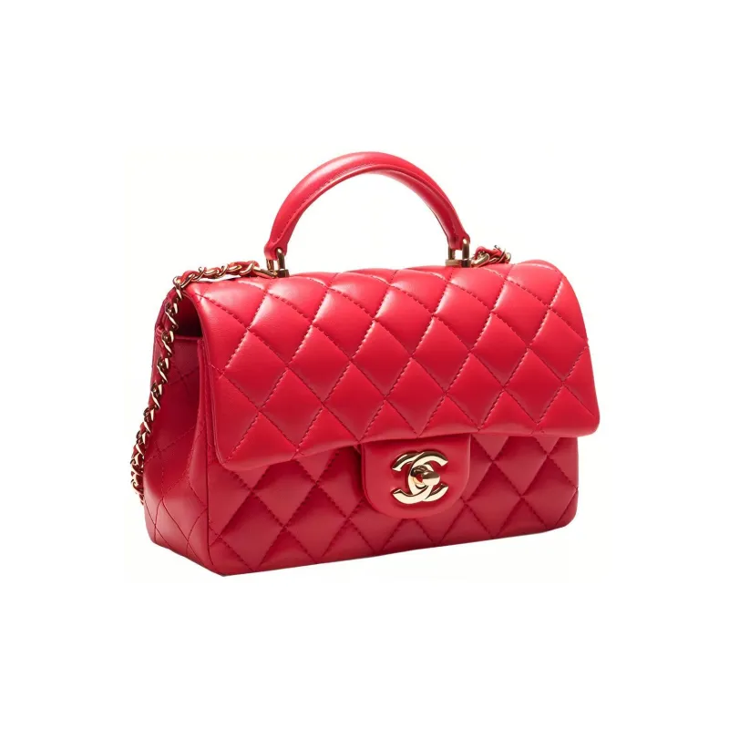 CHANEL 22C Spring Classic Flap CF Lambskin Handbag Mini Women's Red-2