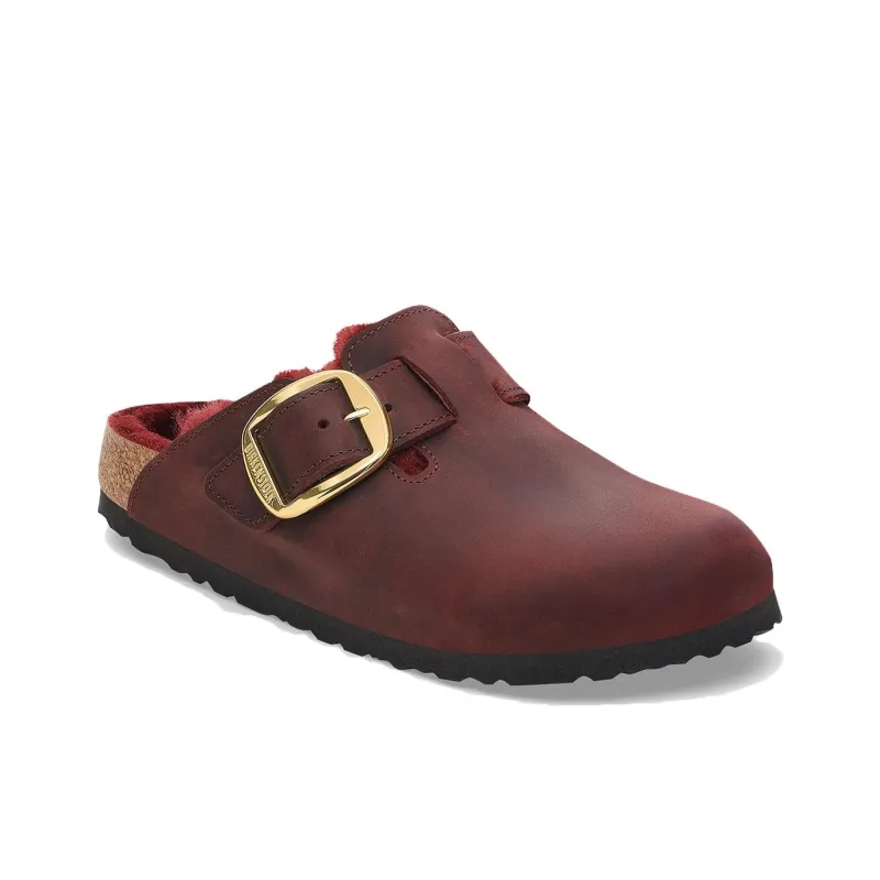 Birkenstock Boston Shearling Closed Toe Slippers Unisex Burgundy Narrow-1