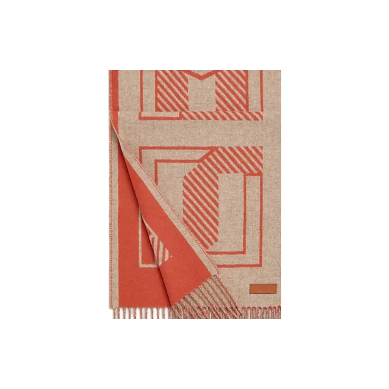 HERMES Cashmere Knit Scarves Women's Mixed Beige/Bright Red-1