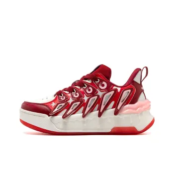 ONEMIX Slip Resistant Shock Absorbers With Abrasion Resistant Properties Low Top Skateboard Shoes Unisex Rosefinch Red