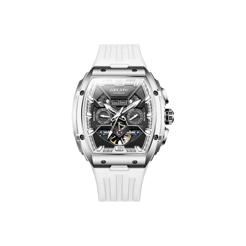 GELATU Automatic Mechanical Movement Silicone Strap Watch Men's Watches Black Dial-13