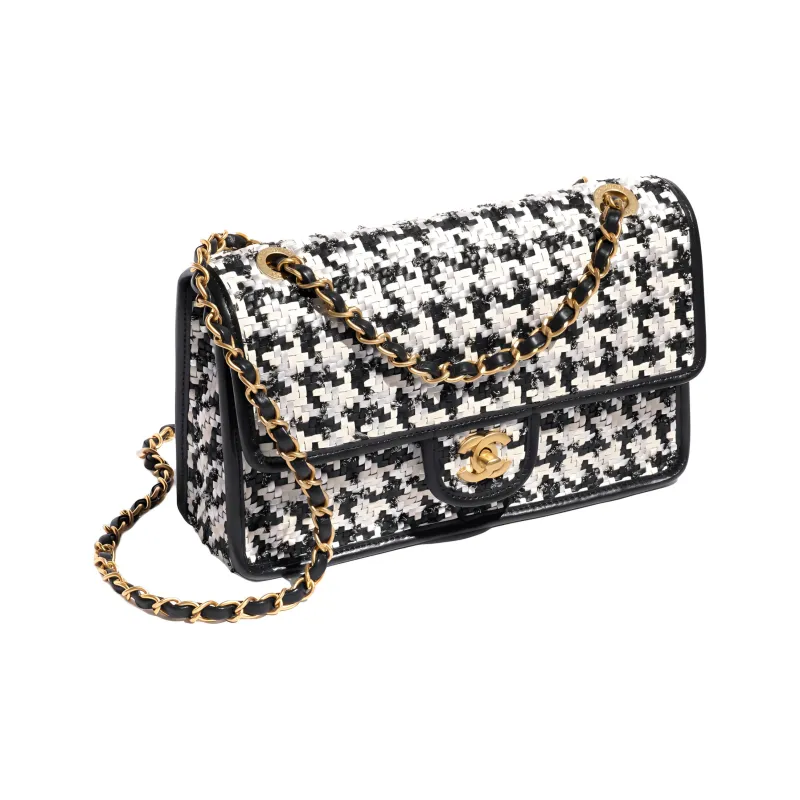 CHANEL Lambskin Flap Bag, Crossbody Bag, Shoulder Bag Women's Black & White-1