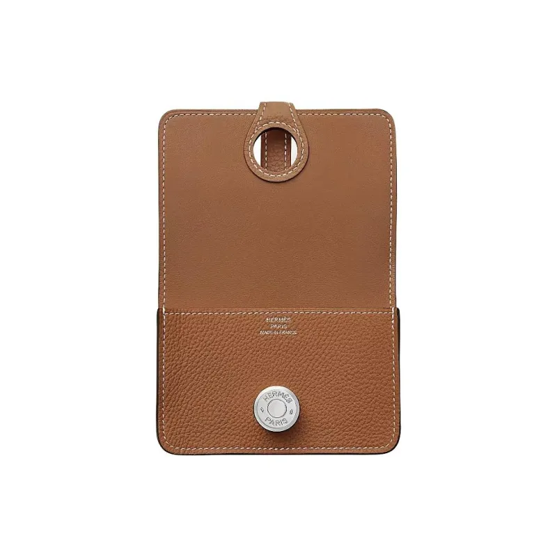 HERMES Dogon Togo Calfskin Card Holder Wallet Regular Women's 37 Gold Gold-1