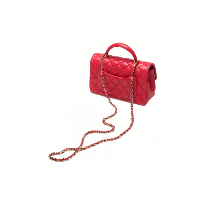 CHANEL 22C Spring Classic Flap CF Lambskin Handbag Mini Women's Red-1