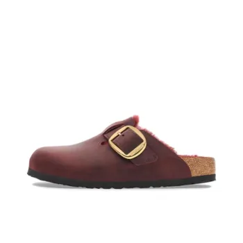 Birkenstock Boston Shearling Wrap toe Slippers Unisex Burgundy Narrow Fit