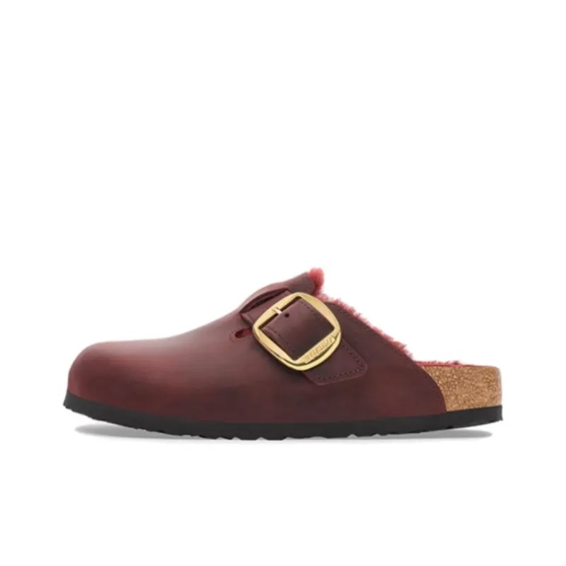 Birkenstock Boston Shearling Closed Toe Slippers Unisex Burgundy Narrow-0