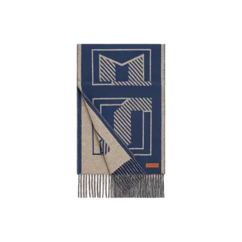 HERMES Cashmere Knit Scarves Women's Ink Blue