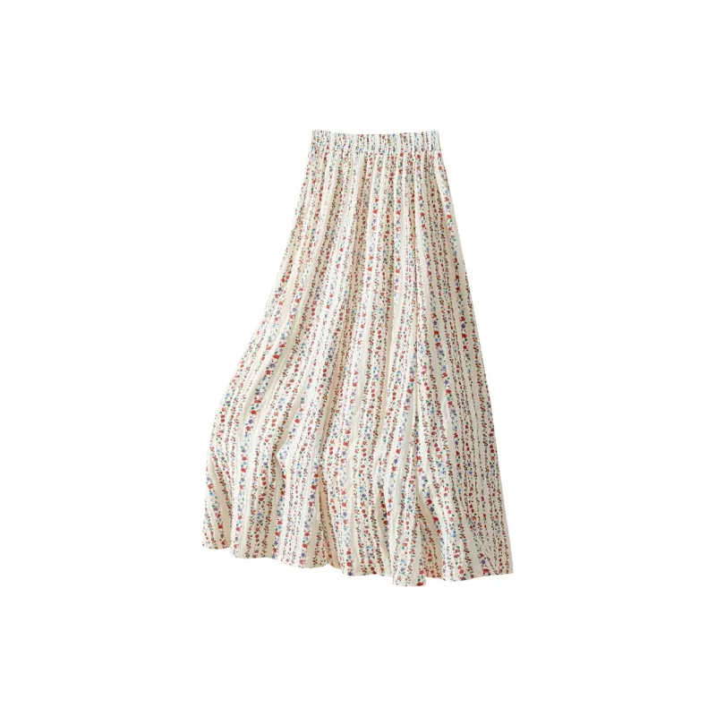 TOUCH Casual Long Skirt Women's Beige With Floral-1