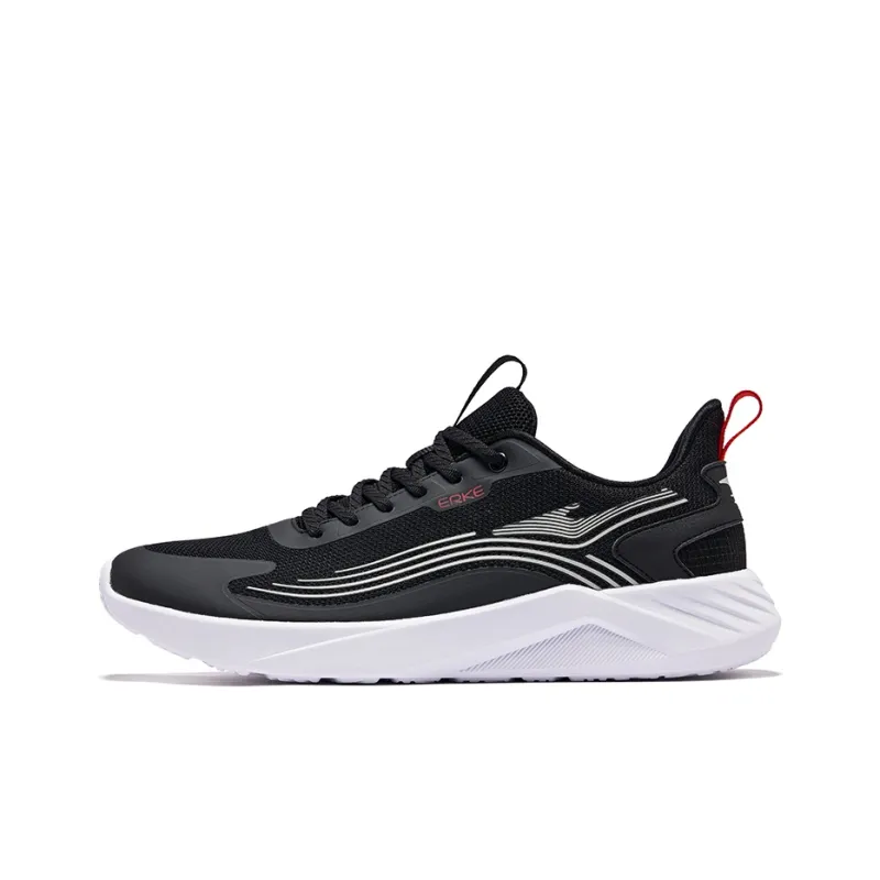 Erke Cushioning Breathable Low Top Running Shoes Men's Jet Black & Light Gray-0