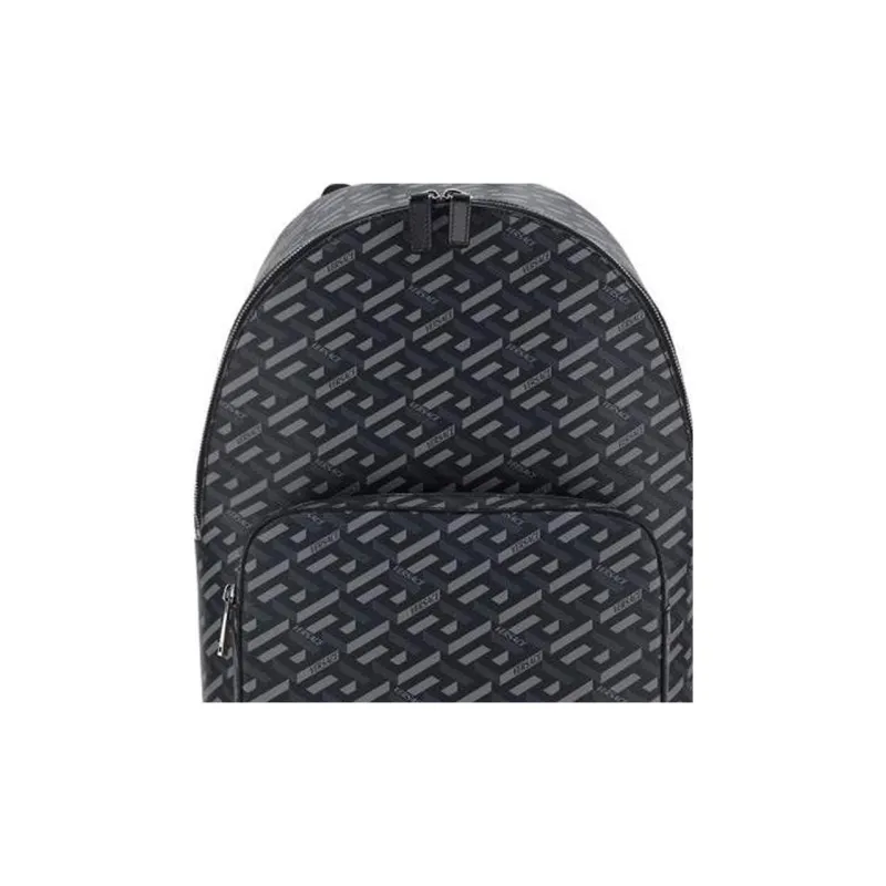 VERSACE Coated Canvas With Calfskin Backpack Regular Men's Black/Gray-4