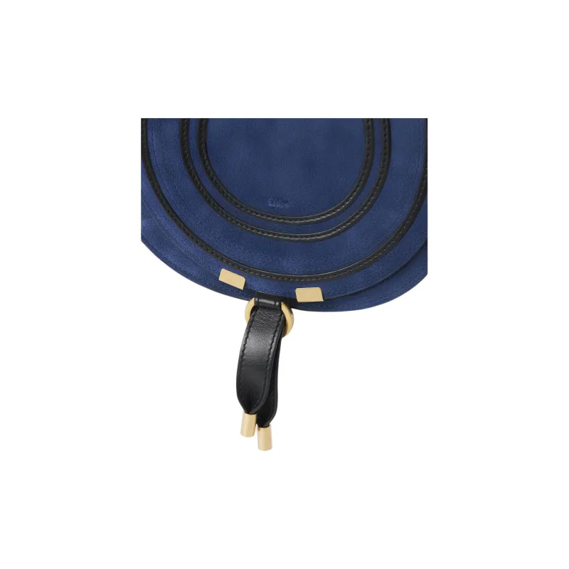 Chloe Marcie Suede Studded Calfskin Saddle Bag Shoulder Bag Crossbody Bag Small Size Women's Blue/Black-4