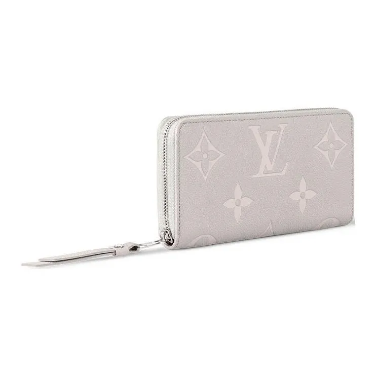 LOUIS VUITTON Zippy Cow Leather Wallet Women's Gray & White Quartz-1