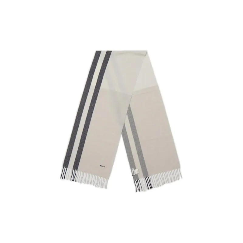 BALLY Milu Wool Knit Scarves Unisex Ecru/Black-0