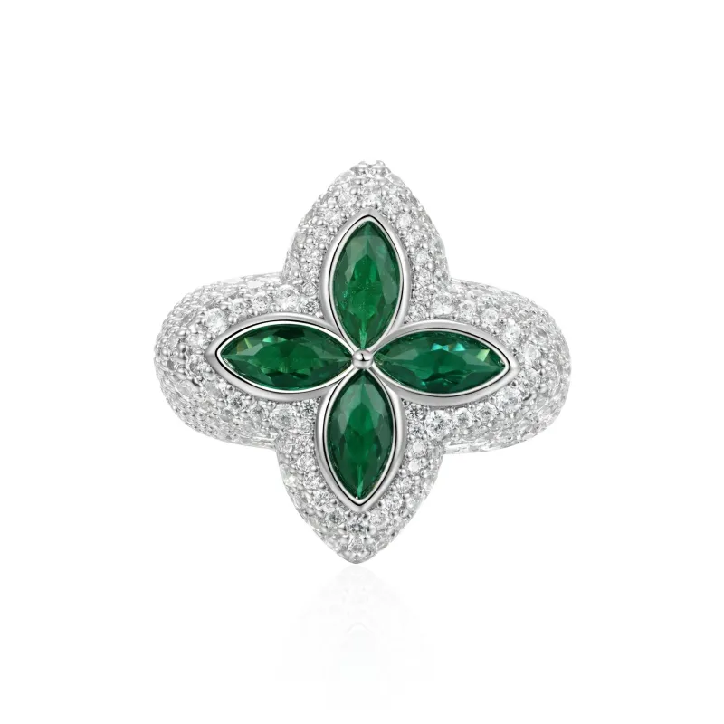 APORRO Lucky Handcrafted Full Rhinestone Embellished Rings Unisex Plated 18K White Gold-1