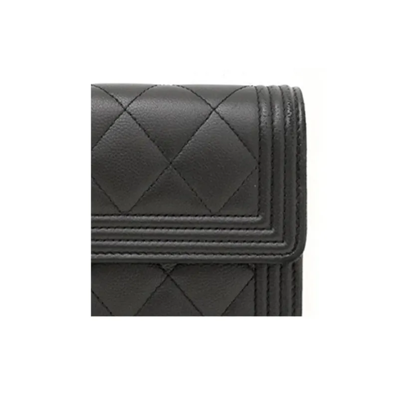 CHANEL LeboySo Black Leather Card Holder, Wallet Women's Black-2