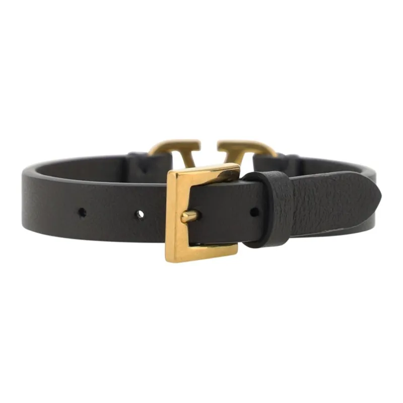 Valentino Calfskin Metal Gold Plated Wristbands Men's Black-1