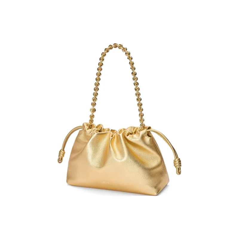 LOEWE Flamenco Lambskin Portable Crossbody Bag Shoulder Bag Medium Size Women's Gold-4