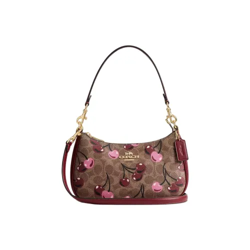 COACH Teri Coated Canvas Shoulder Bag Crossbody Bag Handbag Medium Size Women's Gold & Brown & Umber & Multicolor