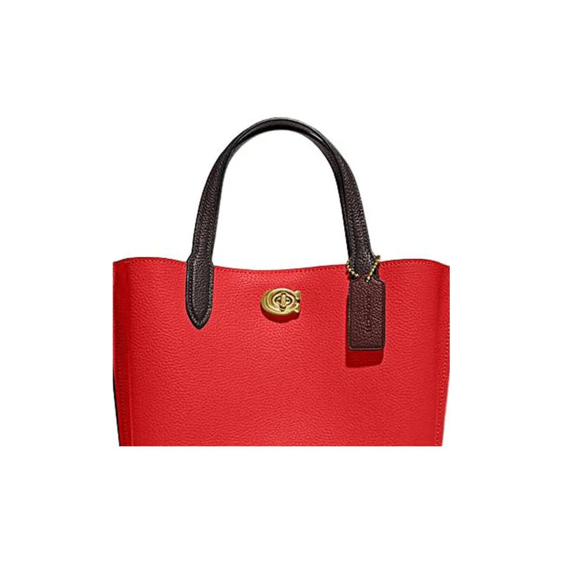 COACH Willow Split Cow Leather Tote Bag, Shopping Bag, Shoulder Bag, Crossbody Bag, Handbag Medium Size Women's Red-4