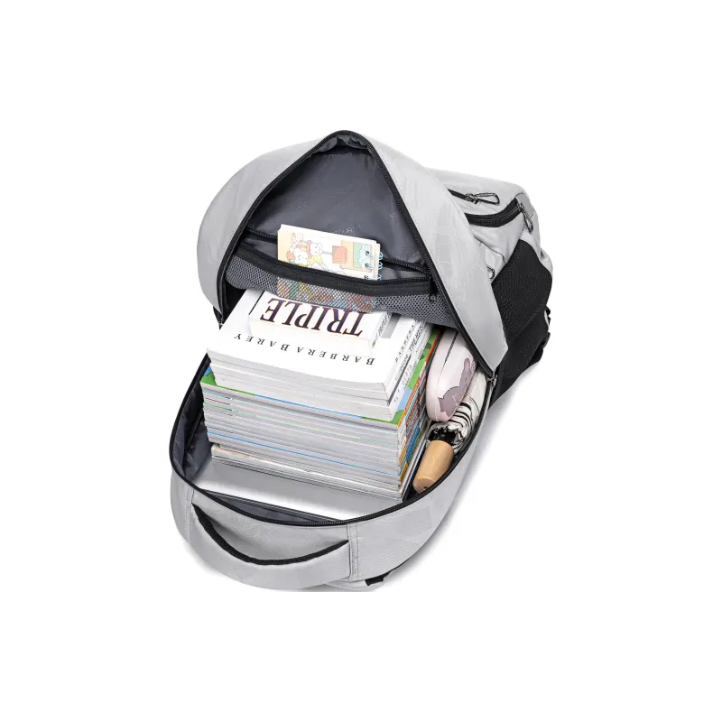 Victorian Traveler Fabric Double Shoulder Backpack Regular Unisex Silver Gray-3