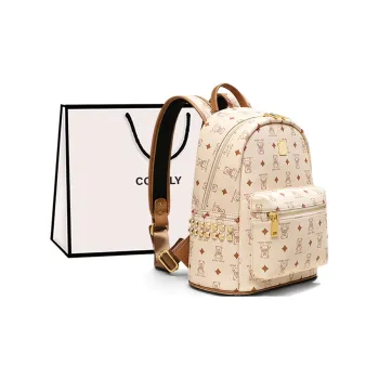 COMELY Synthetic Leather Backpack Travel Backpack Regular Women's Ecru