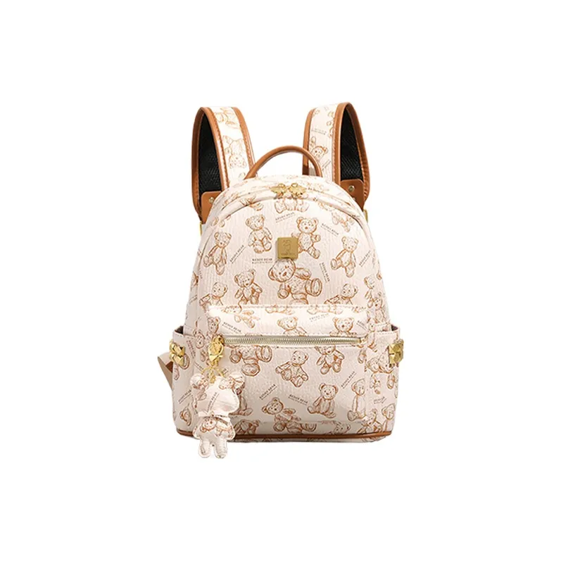 Yalu PU Backpack Laptop Bag Backpack Women's Pink/Ecru/Brown/Black-5