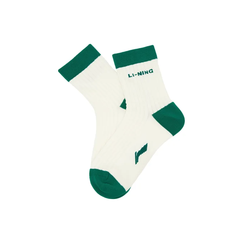 LiNing Sports Life Collection Mid Calf Socks Unisex 1 Pack Ivory/Stone Green-3