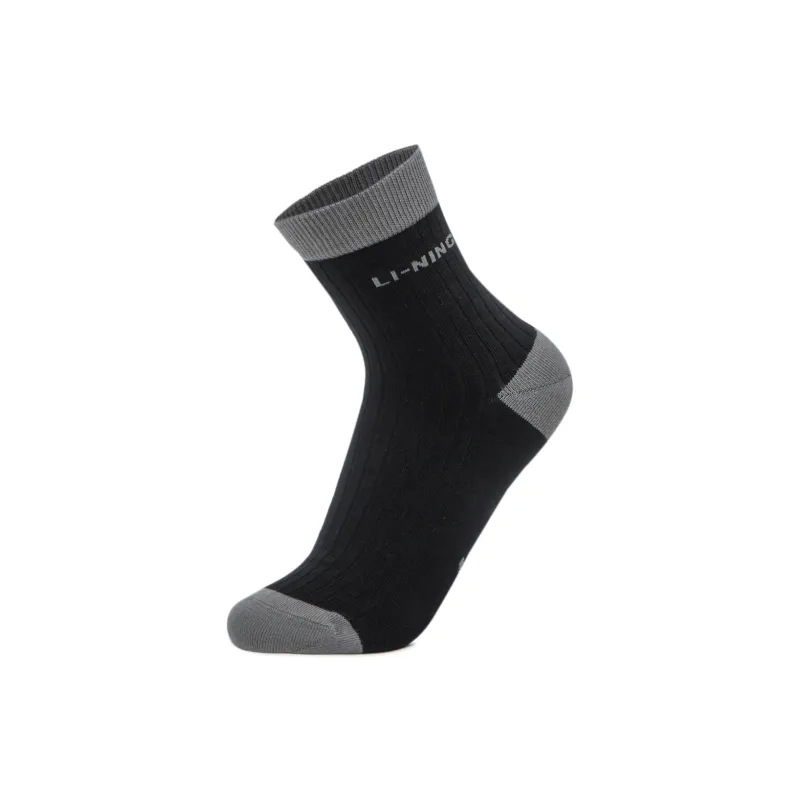 LiNing Sports Life Collection Mid Calf Socks Unisex 1 Pack Black-0