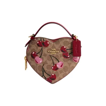 COACH Heart Coated Canvas Heart Shaped Bag, Shoulder Bag, Crossbody Bag, Handbag Mini Women's Tan