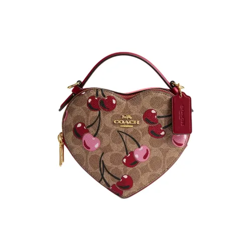 COACH Heart Coated Canvas Heart Shaped Bag, Shoulder Bag, Crossbody Bag, Handbag Mini Women's Tan