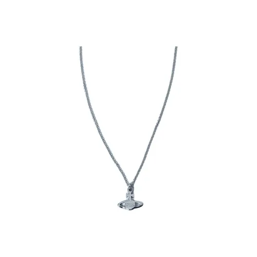 Vivienne Westwood Brass Saturn Styling Stud Design Black Base White Diamond Necklace Unisex Silver/gun Grey