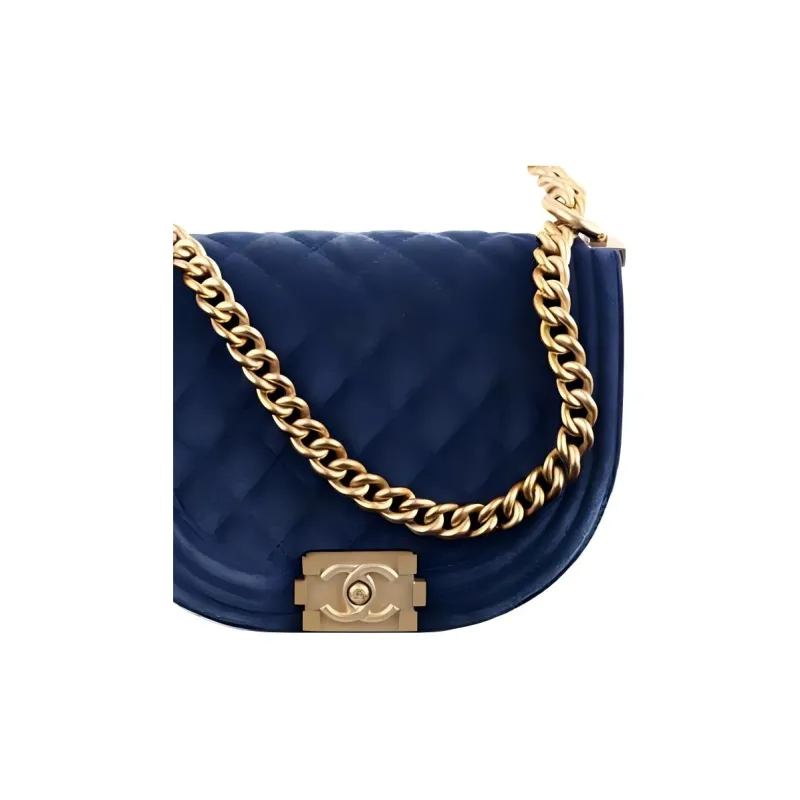 CHANEL 22A Early Autumn Velour Messenger Bag, Flap Bag, Crossbody Bag Women's Dark Blue/Beige-3