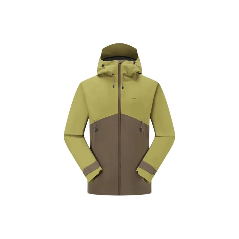 DECATHLON MH500 Hiking Waterproof, Windproof, And Breathable Windbreaker Jacket Men's Bark Brown/Gold Green-0