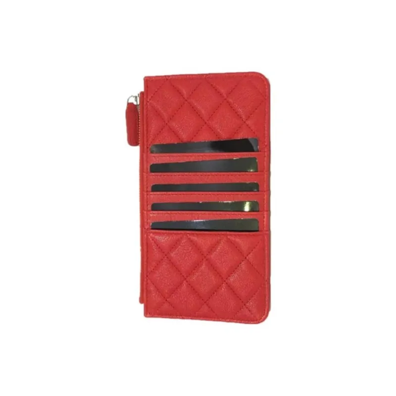CHANEL Leboy Litchi Skin Wallet, Card Holder Women's Red-1
