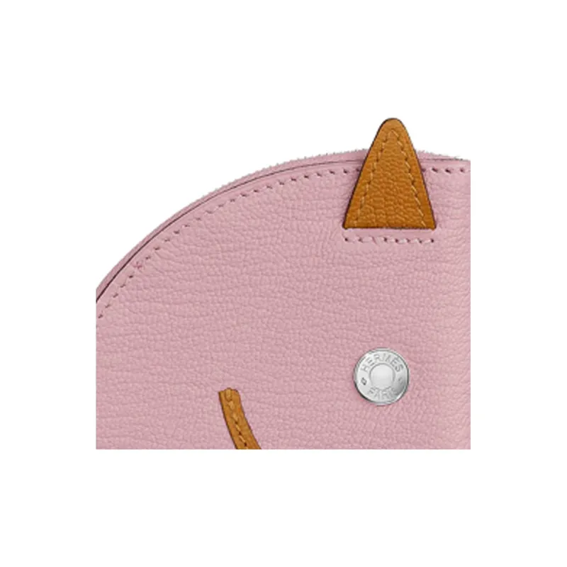 HERMES Mysore Goat Skin Coin Purse Women's Forest Purple/Caramel-4