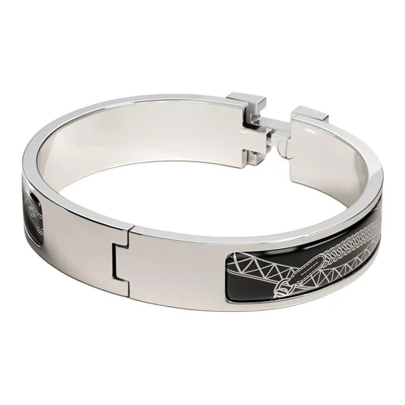 HERMES Palladium Plated Bracelets Women's Black-1