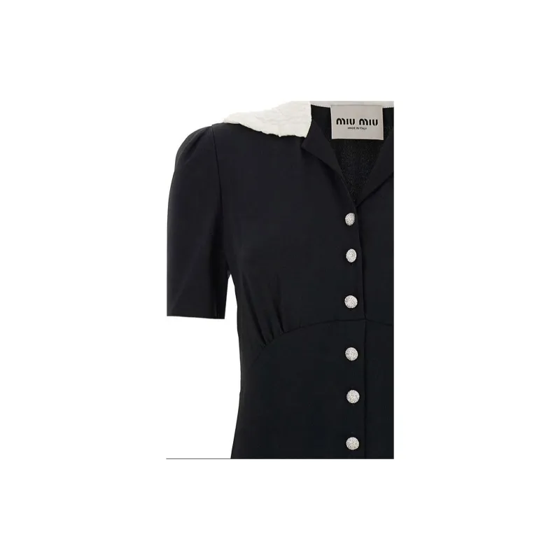 MIU MIU Embellished Short Sleeved Flared Dress-5