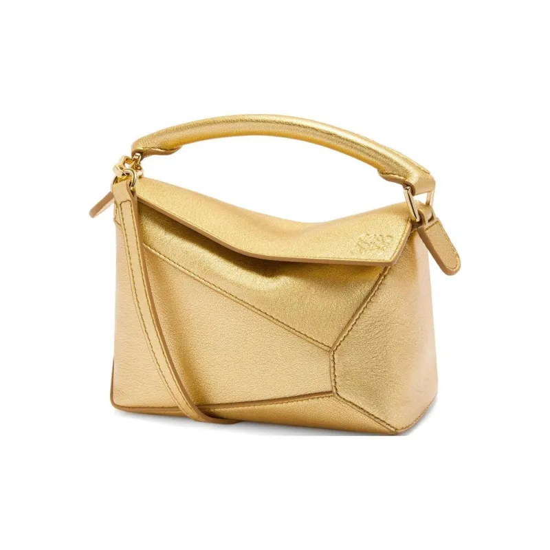 LOEWE Puzzle Lambskin Shoulder Bag Crossbody Bag Handbag Mini Women's Gold-0