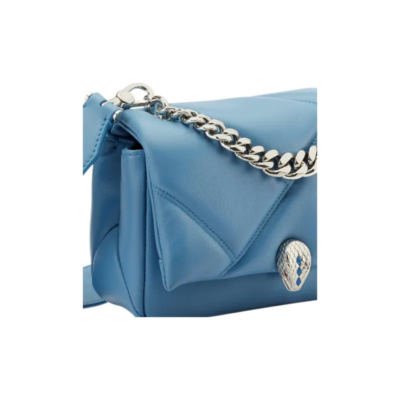 BVLGARI Serpenti Cabochon Calfskin Shoulder Bag Crossbody Bag Mini Women's Blue-4