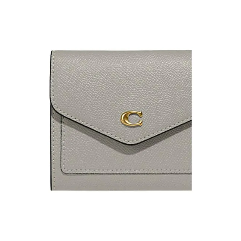 COACH Wyn Cross Grain Split Cow Leather Card Holder Document Wallet Wallet Small Size Women's Gray-5