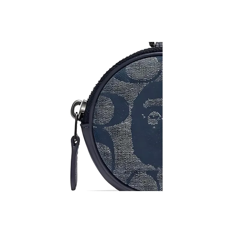 COACH Chambray With Glove Tanned Leather Clutch Cylinder Bag, Coin Purse Mini Unisex Denim Blue-1