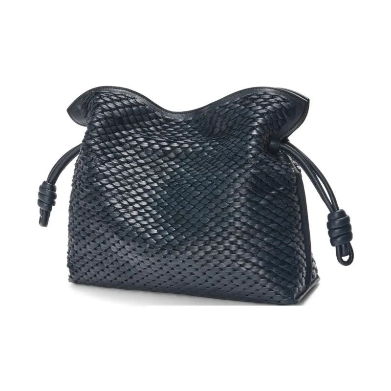 LOEWE Flamenco Lambskin One Shoulder Crossbody Clutch Medium Size Women's Ink Blue-2