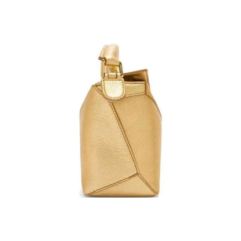 LOEWE Puzzle Lambskin Shoulder Bag Crossbody Bag Handbag Mini Women's Gold-3