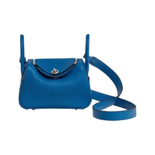 HERMES Lindy Calfskin Handbag Shoulder Bag Crossbody Bag Mini Women's 71 Bleu France French Blue