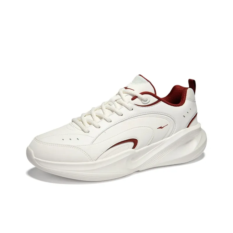 Erke Anti Slip And Wear Resistant Breathable Low Top Casual Running Shoes Men's White Red-2