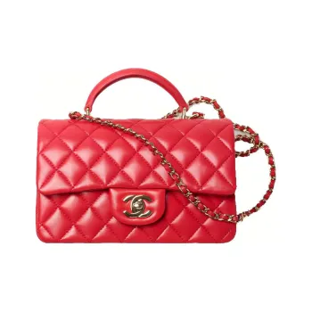 CHANEL 22C Spring Classic Flap CF Lambskin Handbag Women's Red