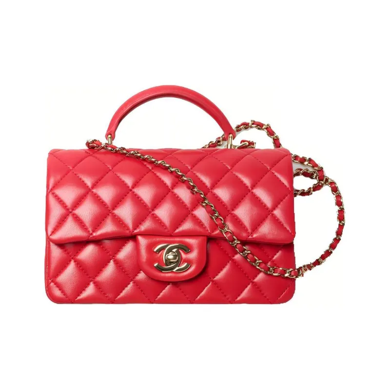 CHANEL 22C Spring Classic Flap CF Lambskin Handbag Mini Women's Red-0